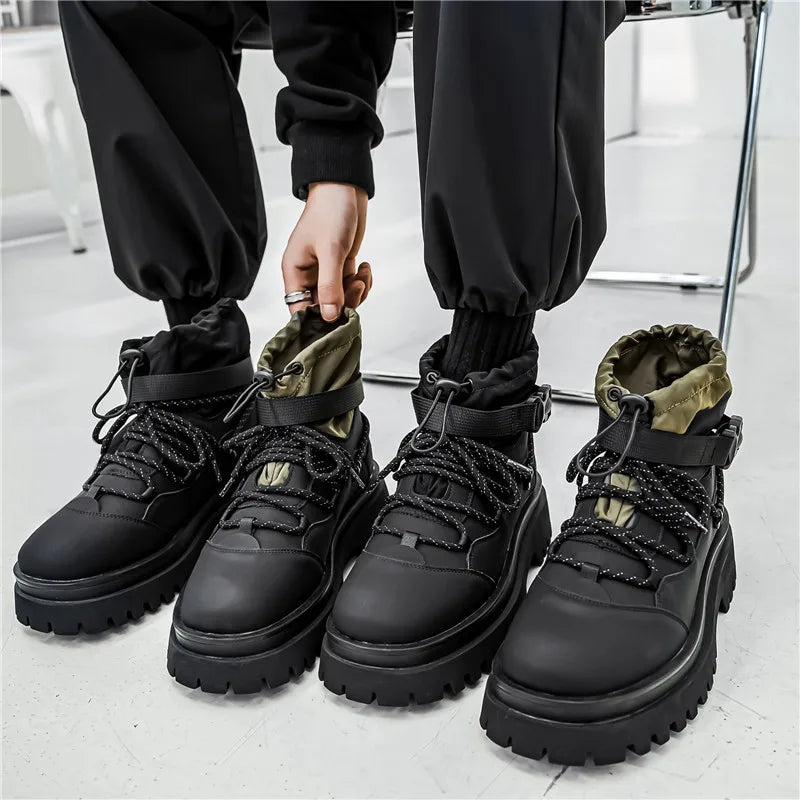 Fashion Men Casual Boots Designer High Top Mens Ankle Boots Winter Work Boots Breathable Walking Sneakers Black Leather Boots
