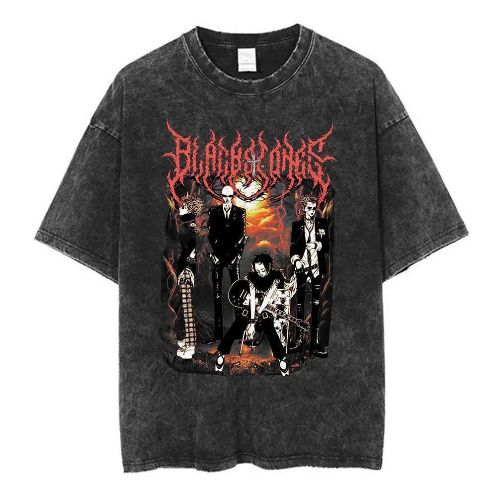 Nana Osaki Japanese Anime Vintage Washed T-shirt Men's Women Clothing Harajuku Short Sleeve T-shirts 100% Cotton Casual T Shirts
