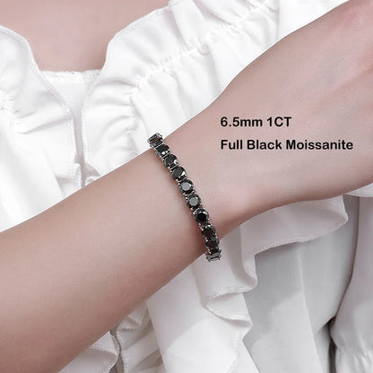 Certified Real 3/4/5/6.5MM Full Black Moissanite Tennis Bracelet for Women Men S925 Silver Link Bracelets Fine Jewelry