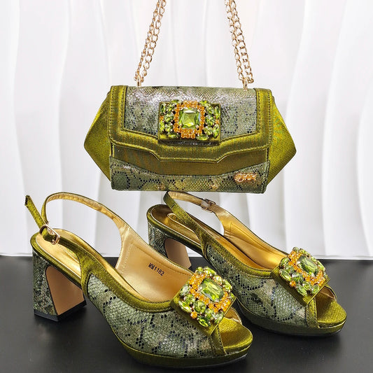 Evening's Best Shoes and Bag! Full Diamond Design Irregular Handle Bag Stiletto Heel and Pointed Toe Women's Sho