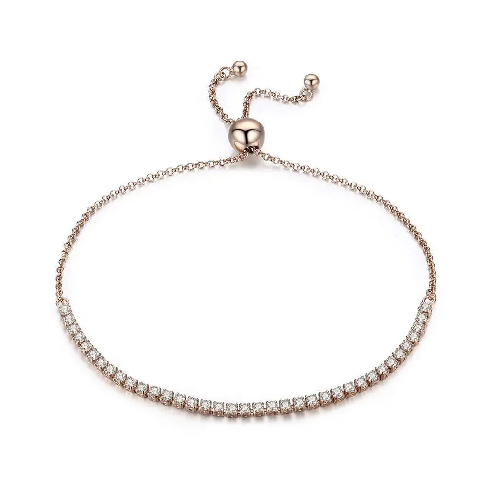 18K Gold Plated CZ Classic Tennis Bracelet for Women, 925 Sterling Silver Adjustable Slider Bracelet Wedding Jewelry Gift