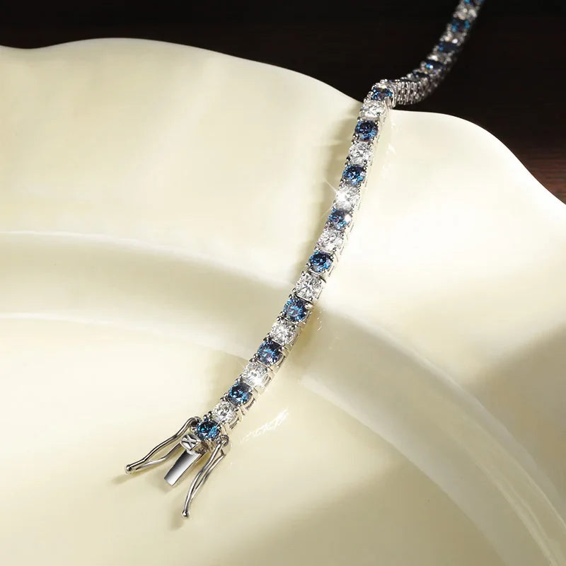 Blue Moissanite Tennis Bracelets for Women Man 3mm 4mm Lab Grow Diamond with Certificate 925 Silver Plated 18k Bracelet