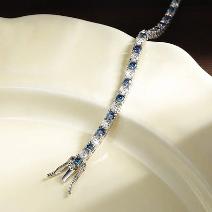 Blue Moissanite Tennis Bracelets for Women Man 3mm 4mm Lab Grow Diamond with Certificate 925 Silver Plated 18k Bracelet