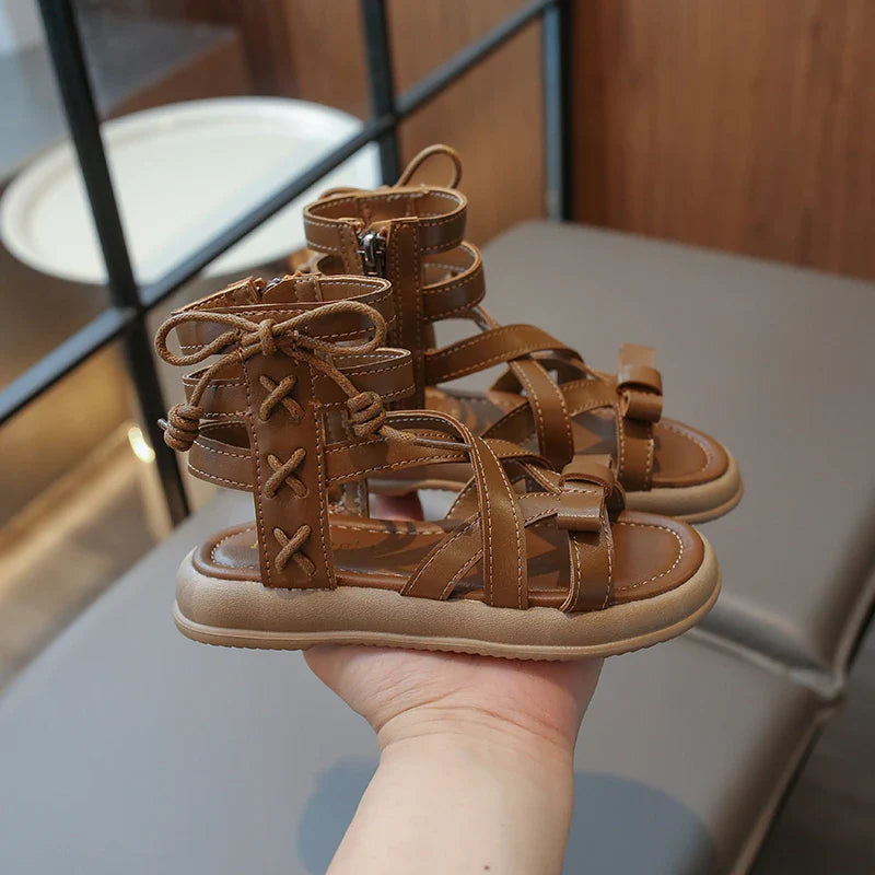 Girls Gladiator Sandals 2025 New Summer Children Fashion Princess High-top Shoes Versatile Kids Causal Beach Holiday Sandals