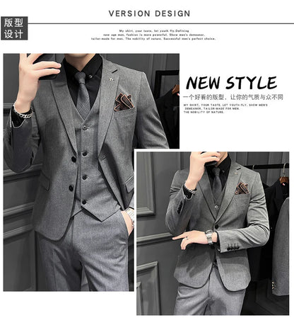 ( Blazer + Vest + Pants ) Boutique Fashion Solid Color Men's Slim Casual Business Suit Three-piece Set Groom Wedding Dress Party