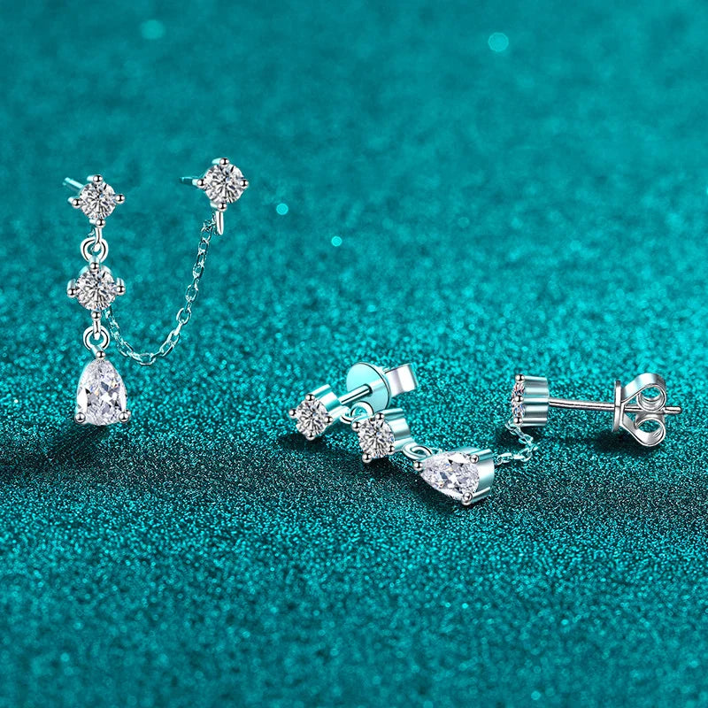Full Moissanite Stud Chain Earrings for Women Sparkling Lab Diamond Earring 925 Sterling Silver Women's Earrings Jewelry