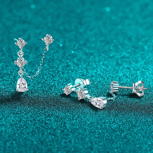 Full Moissanite Stud Chain Earrings for Women Sparkling Lab Diamond Earring 925 Sterling Silver Women's Earrings Jewelry