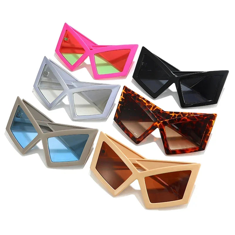 Fashion Oversized Cat Eye Sunglasses Women Red Shades UV400 Retro Gradient Men Wide Legs Sun Glasses