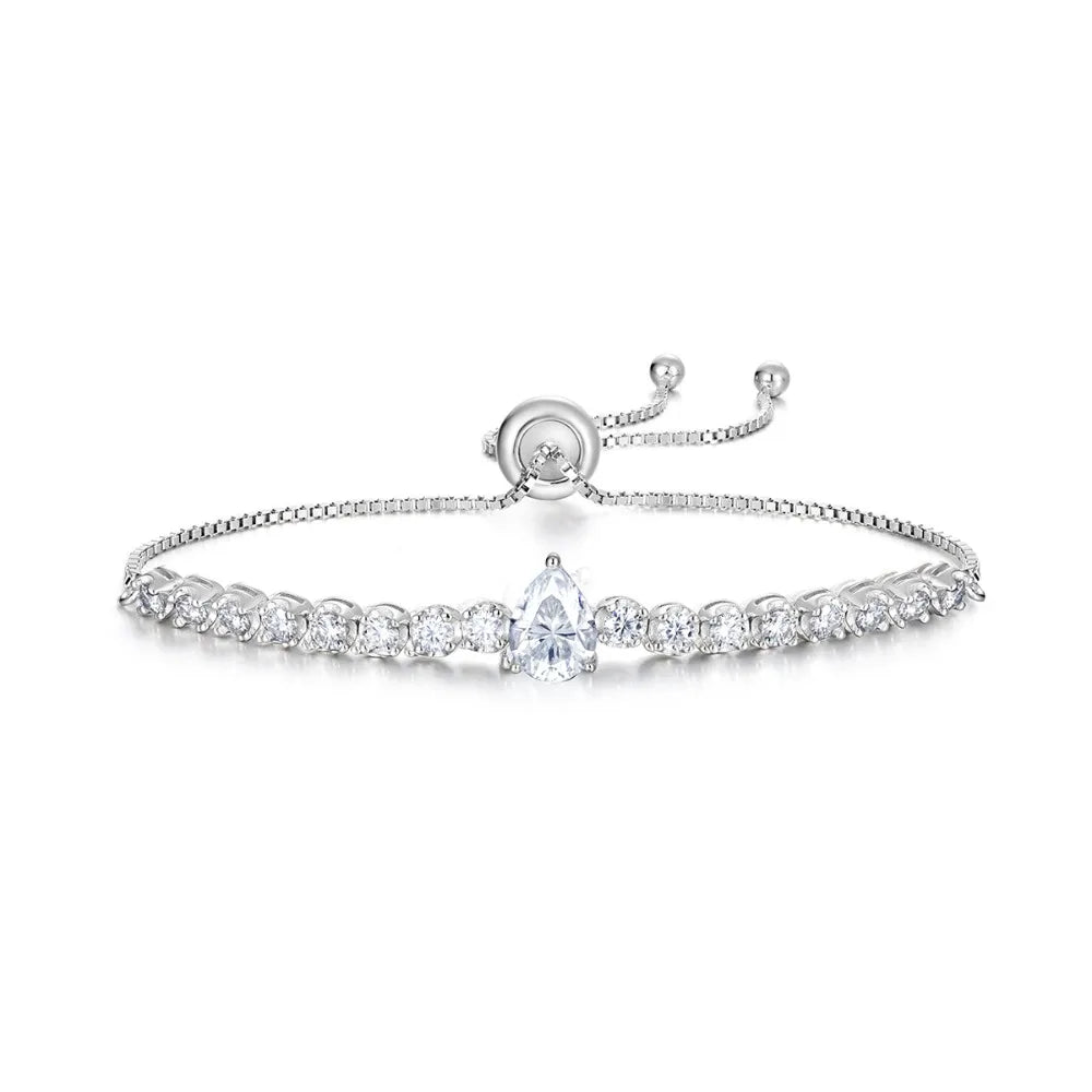2.5mm Waterdrop Moissanite Tennis Bracelet With Pear Cut Lab Diamond Adjustable Wrist Chain S925 Silver for Women Party Jewelry
