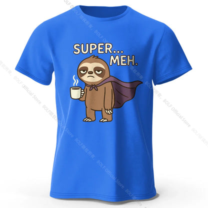 Men's Super Meh Printed T-Shirt 100% Cotton Oversized Apathetic Graphic Tees for Women Summer Tops Slacker Streetwear
