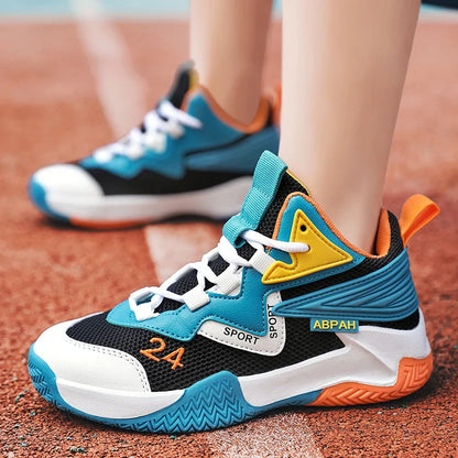 Children Basketball Shoes for Boys Girls Kids Teenagers Breathable Non-slip Lace Up Indoor Outdoor Training Sneakers Tennis Shoe