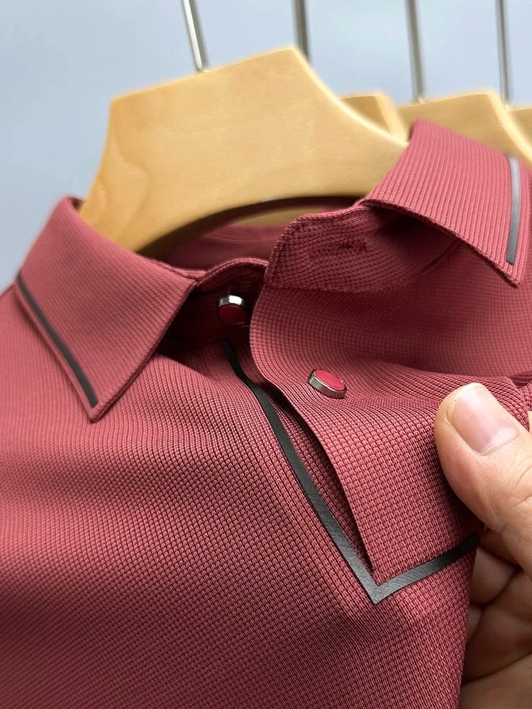 Luxury summer new ice silk breathable polo shirt men's short sleeve high-end exquisite letter embroidery casual lapel T-shirt