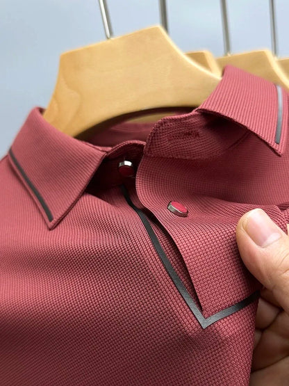 Luxury summer new ice silk breathable polo shirt men's short sleeve high-end exquisite letter embroidery casual lapel T-shirt