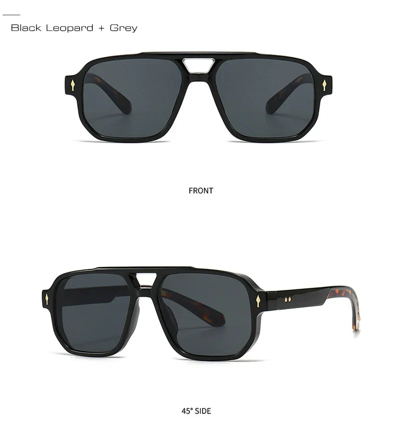Double Bridges Square Sunglasses Women Gradient Shades UV400 Fashion Brand Designer Rivets Men Sun Glasses