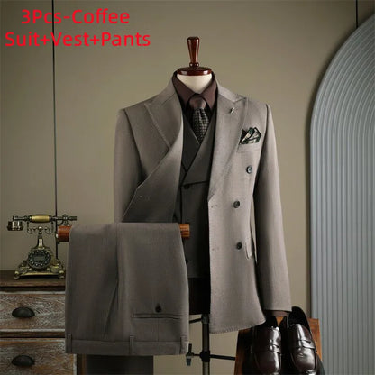 Terno Masculino de Alta Qualidade Formal Social Slim Fit Abotoamento Duplo Listrado Conjunto de Terno Noivo Casamento Roupa de Festa Smoking Roupa Masculina