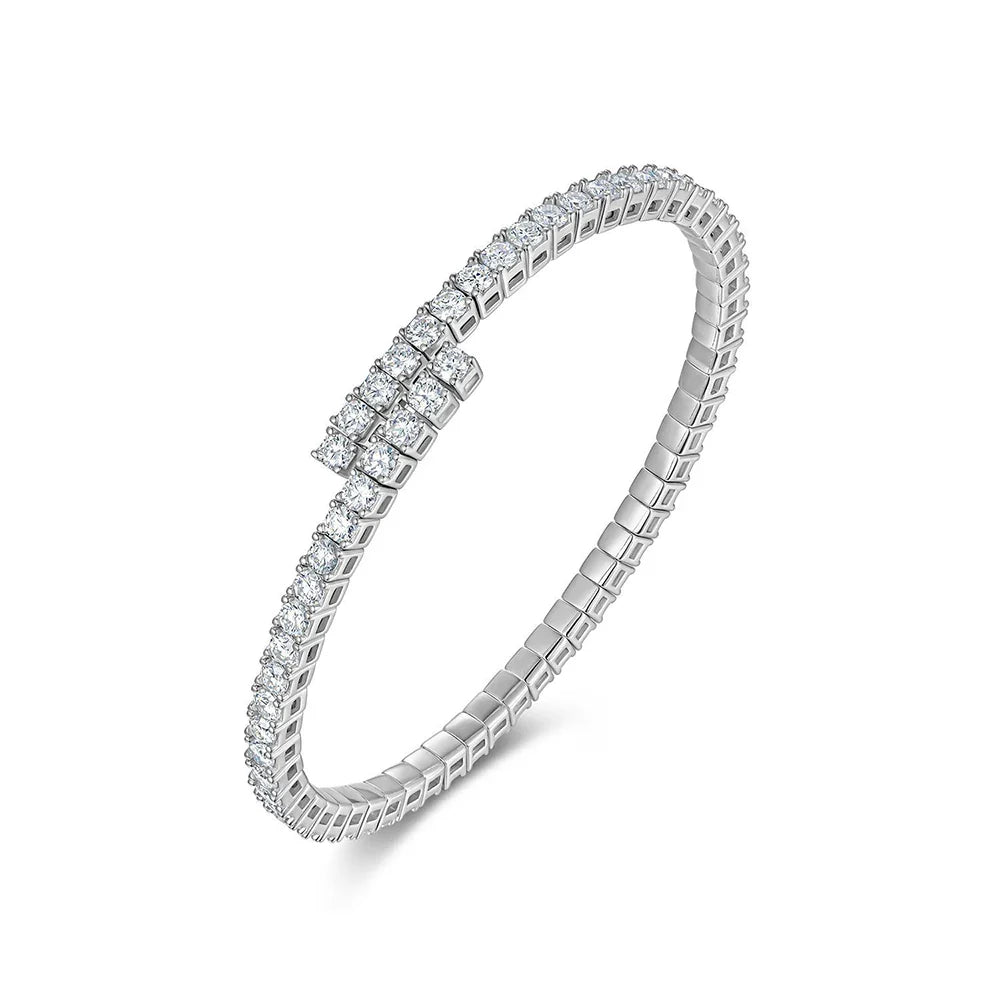 Certified 3mm All Moissanite Open Bangle Tennis Bracelet S925 Silver Sparkling Lab Diamond Cuff Bangles For Women Fine Jewelry