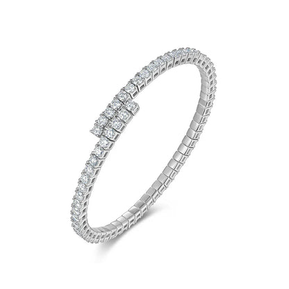 Certified 3mm All Moissanite Open Bangle Tennis Bracelet S925 Silver Sparkling Lab Diamond Cuff Bangles For Women Fine Jewelry
