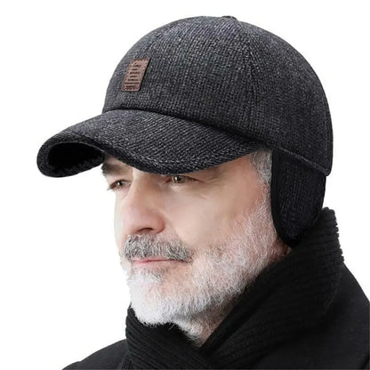 Autumn Winter Warm Men Woolen Baseball Cap Outdoor Ear Cover Earflaps Adjustable Hat Middle-aged Dad Hat With Earmuffs Design