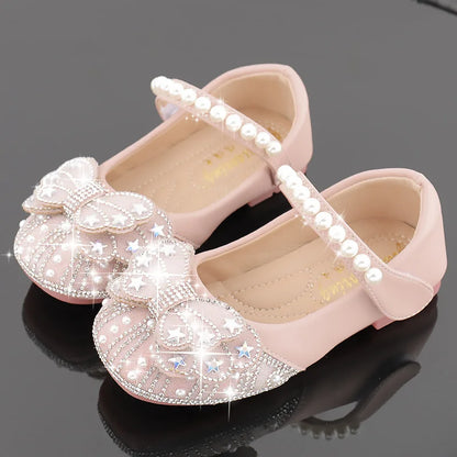2026  Princess Crystal Shoes New Girls Single Shoes Frozen Rhinestones Shoes Performance Party Shoes