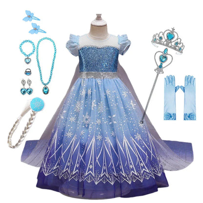 Frozen 2 Elsa Princess Girls Dress Up Snow Queen Costume Carnival Party Halloween Kids Carnival Birthday Party Clothes