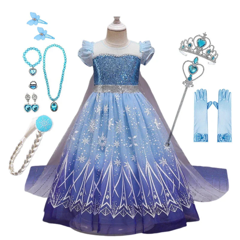 Frozen 2 Elsa Princess Girls Dress Up Snow Queen Costume Carnival Party Halloween Kids Carnival Birthday Party Clothes