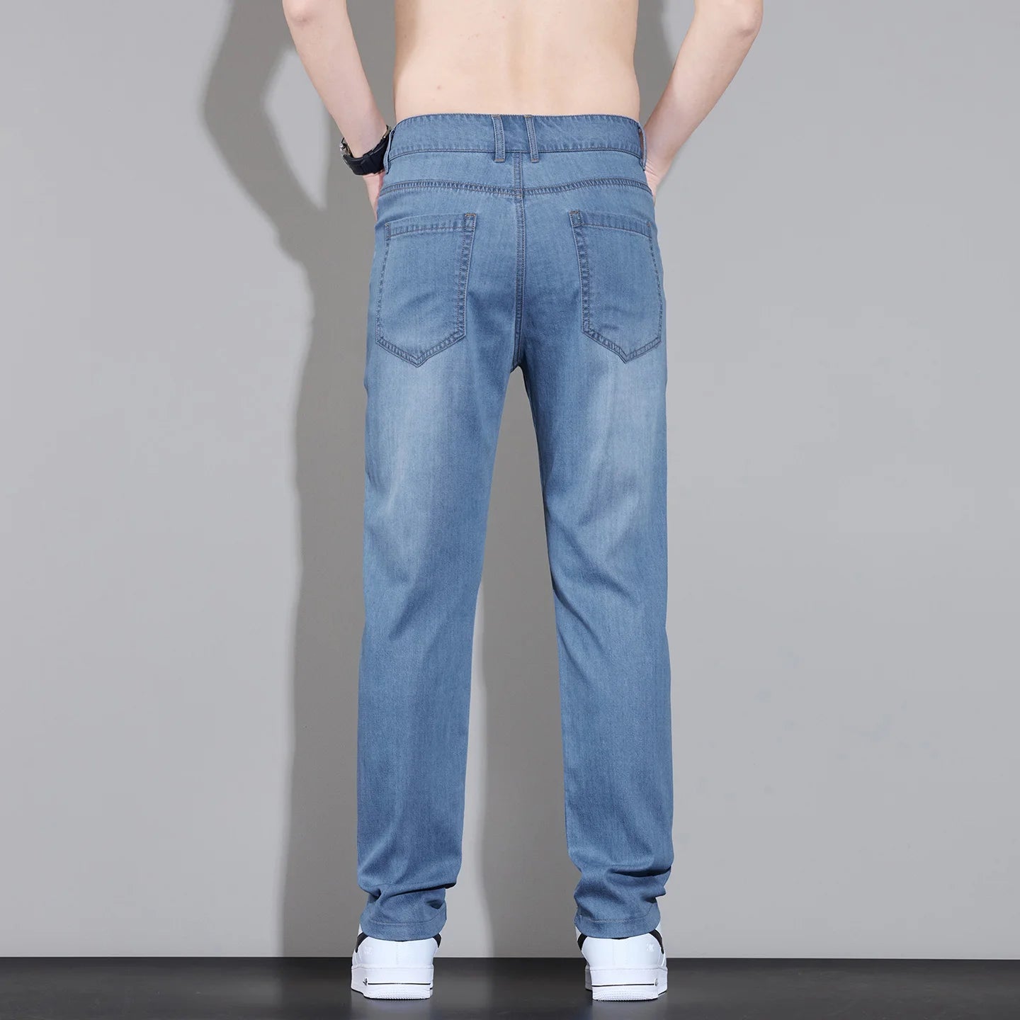 Spring Summer Brand Clothing Lyocell Fabric Men's Jeans Classic Business Straight Denim Pants Work Trousers Male Plus Size 29-40
