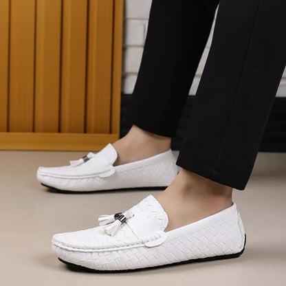 White Loafers Men Handmade PU Leather Loafers Shoes Slip on Casual Driving Flats Comfortable Moccasins Size 48 Men Shoes