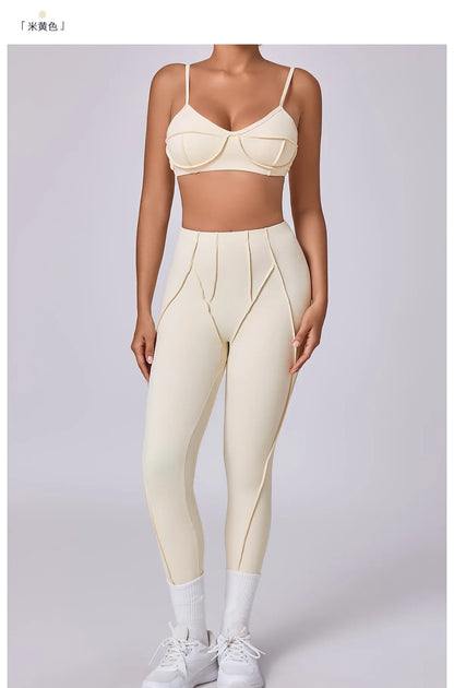 Yoga Sports Fitness Sets High Waist Hip-lifting Trousers Open Back Bra Suit Casual Running Workout Gym Leggings Sexy Sets Women