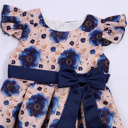 2026 summer new dress Europe and the United States small fly sleeve printed dress little girl host high-end performance clothing
