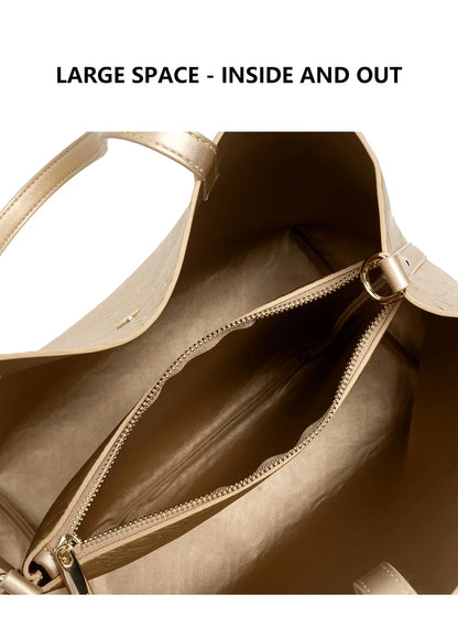 Solid Color Women's Bucket Bag Classic Luxury Letter Printing Simple Commuting Large Capacity Women's Handbag