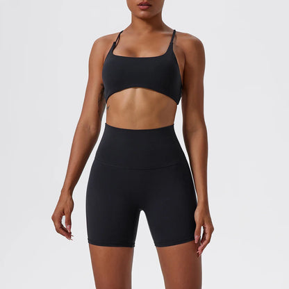 Two Pieces Yoga Set Women Gym Shorts Sports Suit Female Soften Skin-Friendly Activewear Beauty Back Women Sportswear