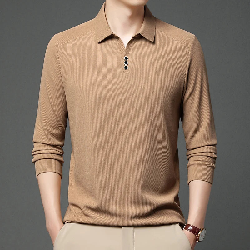 High quality brand long sleeve men's polo shirt autumn fashion customization high-end slim fit top casual business T-shirt