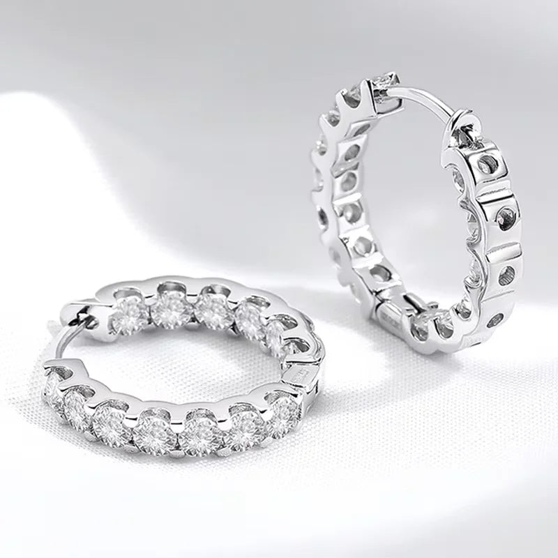 18k Plated Total 2.6CT Full Moissanite Hoop Earring for Women Sparkling Wedding Party Earring 925 Sterling Silver Jewelry