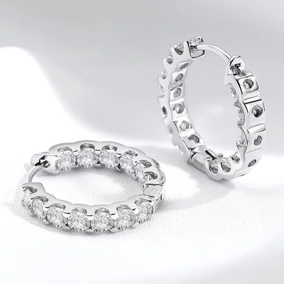18k Plated Total 2.6CT Full Moissanite Hoop Earring for Women Sparkling Wedding Party Earring 925 Sterling Silver Jewelry