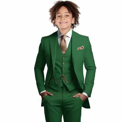 Khaki Boys Suit 3 Piece Groom Tuxedo Notch Lapel Jacket Pants Vest Wedding Party Birthday Gift Kids Slim Fit Blazer Child Suits