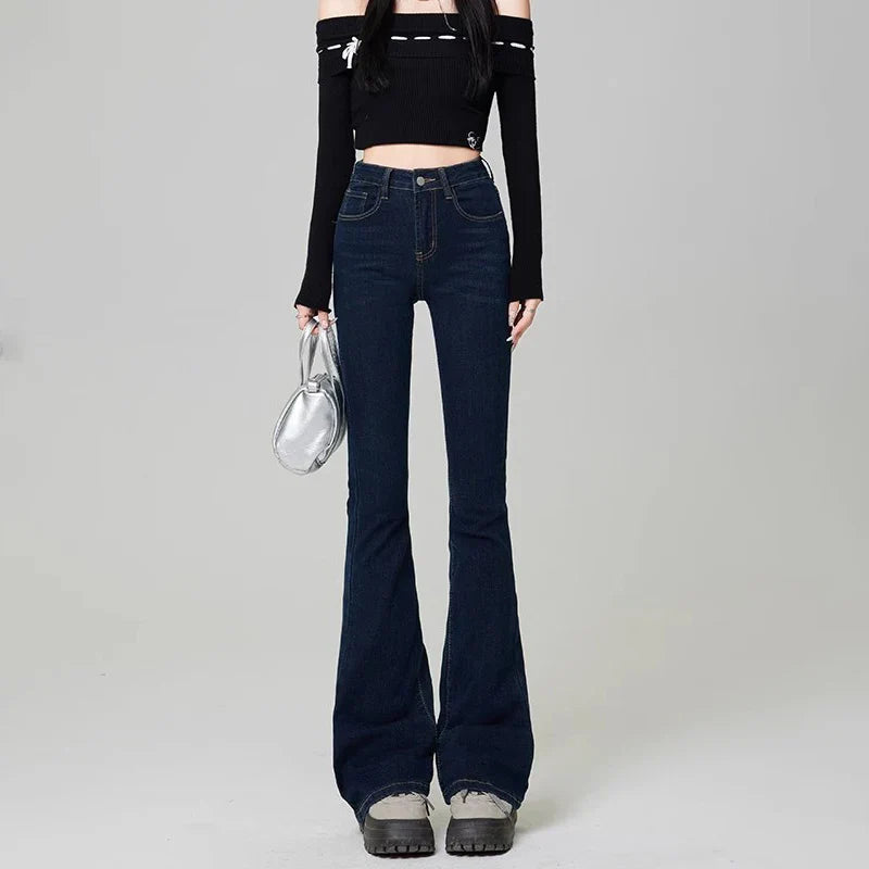 Woman High Waist Flare Jeans Girls High Street Bell Bottom Pants