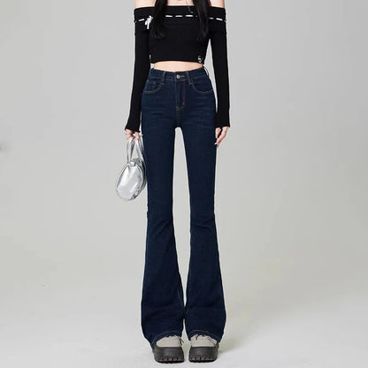 Woman High Waist Flare Jeans Girls High Street Bell Bottom Pants