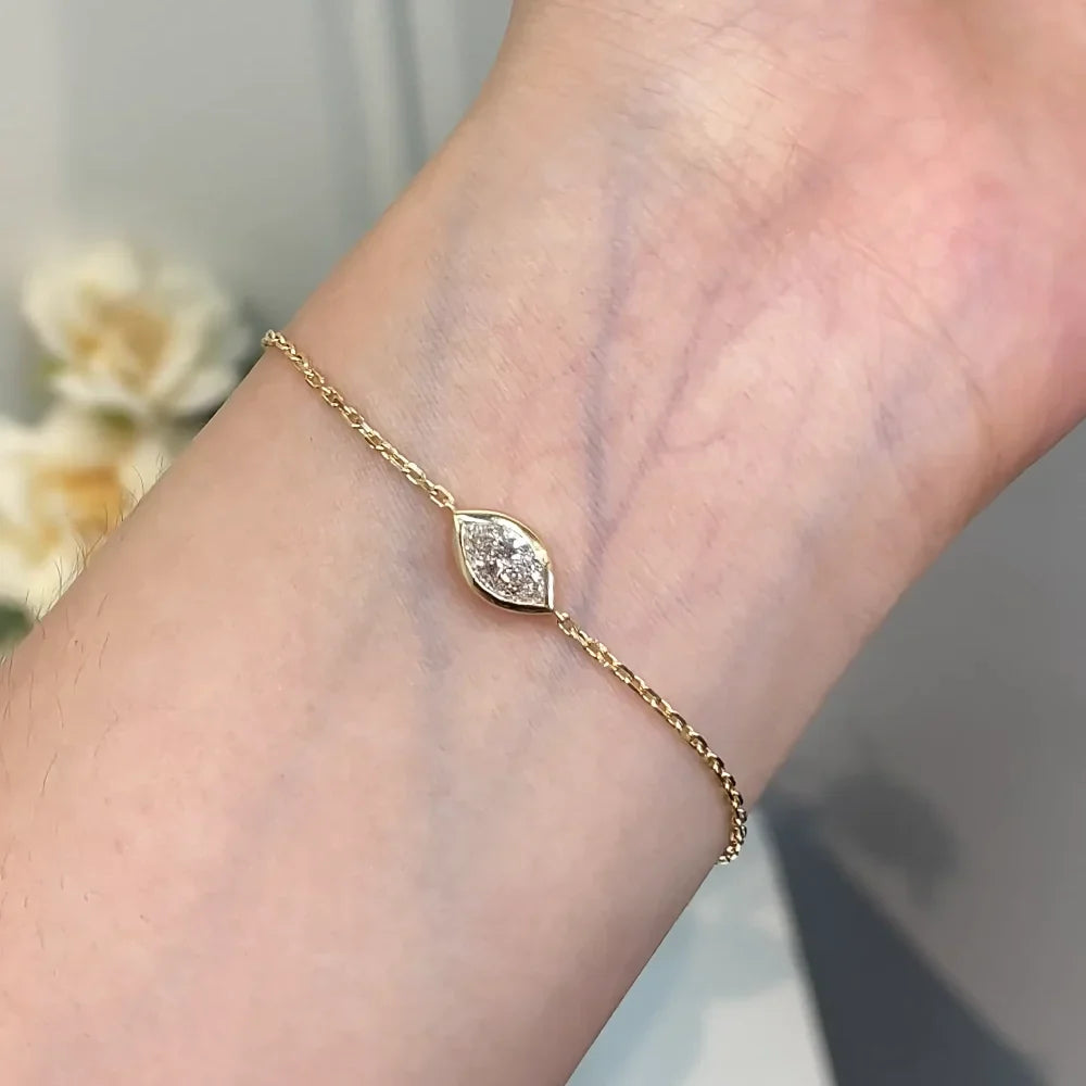 Marquise Cut 1CT Solitaire Diamond Bubble Moissanite Bracelets For Women 925 Silver Plated 18k Chain Dainty Shining Gift