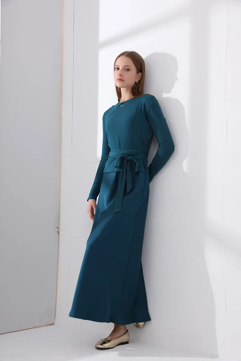 woman clothes thicken ribbing closed-fit wrap tops + Satin Adjustable straps dress (ship out in 1 day)
