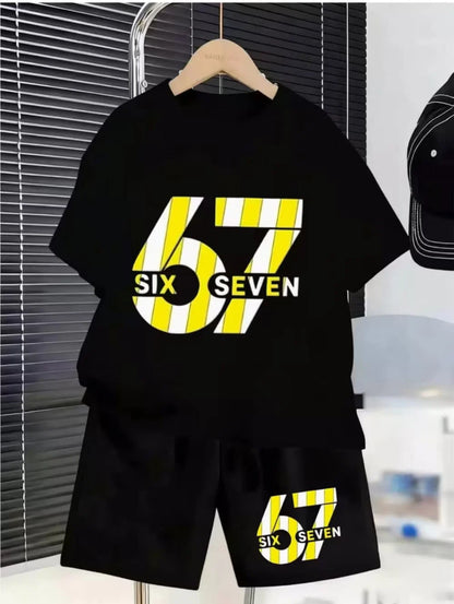 New Cool 67 Funny 3D Print Kids T-Shirt Shorts Set Fashion Children's Clothes Casual Boy Girl Short Sleeve Shorts Football Sets