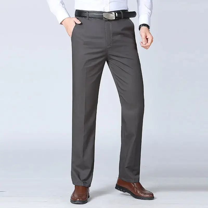 Summer Thin Autumn Thick 100% Cotton Straight Suit Pants Men's Loose Trousers Business Solid Green Casual Brand Clothes GOZBKF