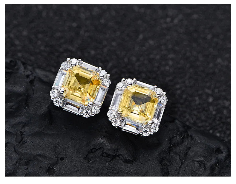 100% 925 Sterling Silver 7*7mm High Carbon Diamond 18K Gold Plated Stud Earrings For Women Sparkling Fine Jewelry Gifts