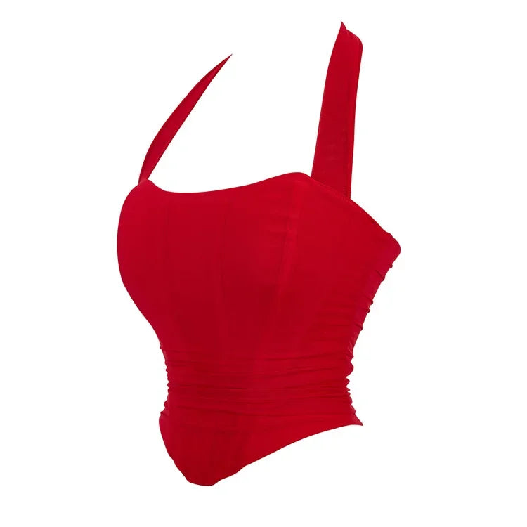Corset Halter Crop Top Women Camisole Short Cropped Tank Tops Summer Sexy Elegant Nightclub Evening Party Female Clothes