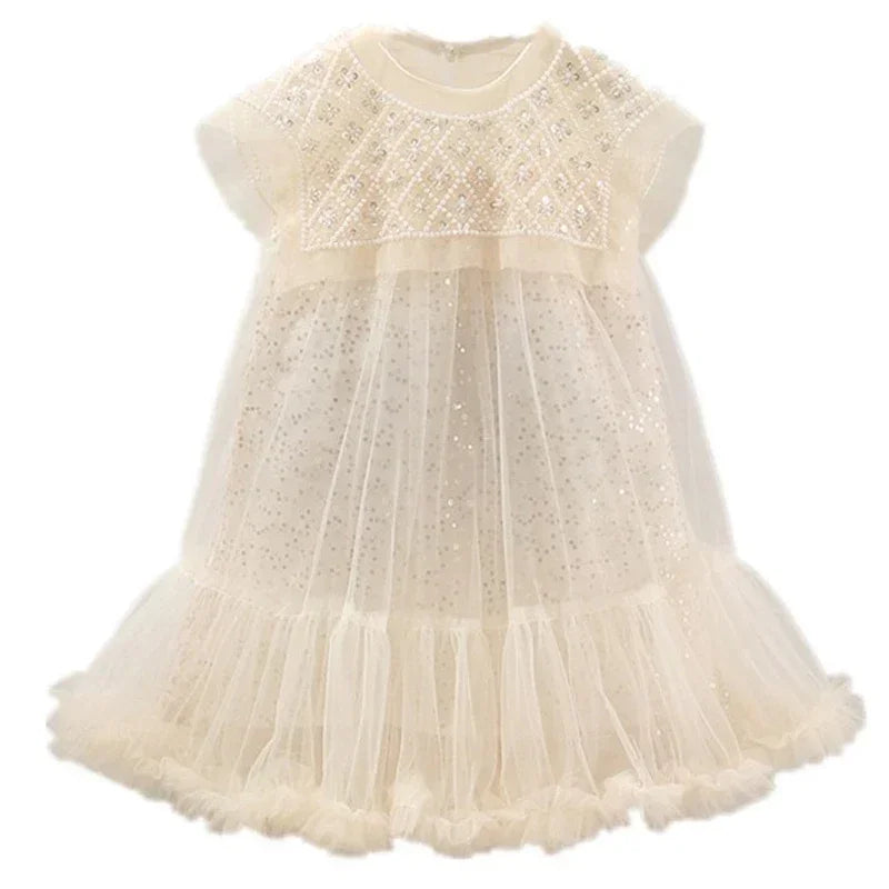 Girls Tulle Super Fairy Princess Dresses Fly Sleeve Rainbow Star Sequined Cake Dress Children Mesh Puffy Birthday Party Vestidos