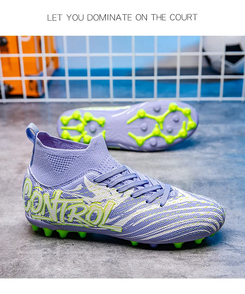 Unisex High-Top Soccer Cleats Non-Slip Football Boots Breathable Training Outdoor Grass Sneakers Men Women Professional Match