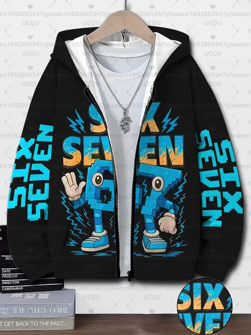 Autumn and Winter Boys' Girl's 3D Print Hooded Zipper Kids 67 Six Seven Italian Brain Rot Math Joke Men's Women's Hoodies