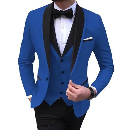 Latest Solid Casual Men's Suit Slim Fit Blazer Male Groom Tuxedos Wedding Business Party Suits 3 Pieces Sets(Jacket+Vest+Pants)
