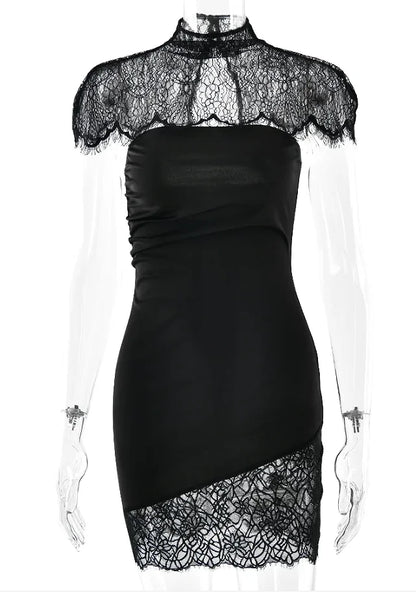 Black Lace Patchwork Strapless Dress Women Sexy Cape Shawl Waist Cinching Slim Mini Dresses Lady 2026 Evening Club Party Gowns