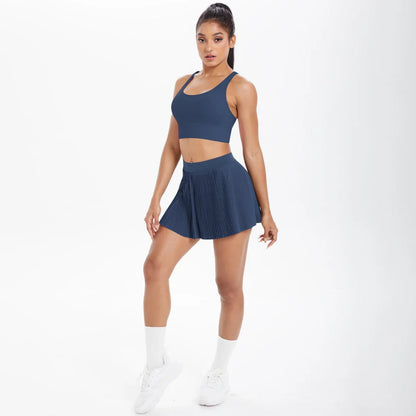 2pcs New Sexy Yoga Set Backless Cross Straps Sports Bra Fashion Breathable Culotte Yoga Shorts With Pocket Gym Women Sports Set