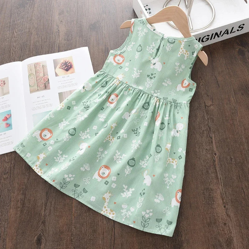 Summer Girls Dress Casual Princess Dresses Sleeveless Print Flower Costumes Kids Vestidos Cotton Floral Dress 2-7Y
